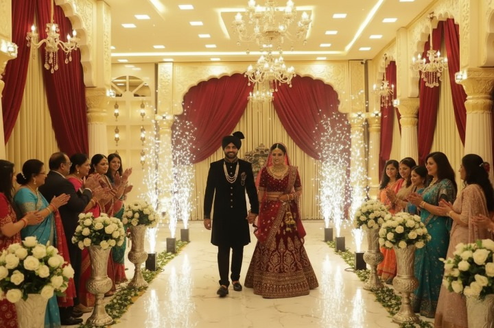 Couple making a spectacular special entry